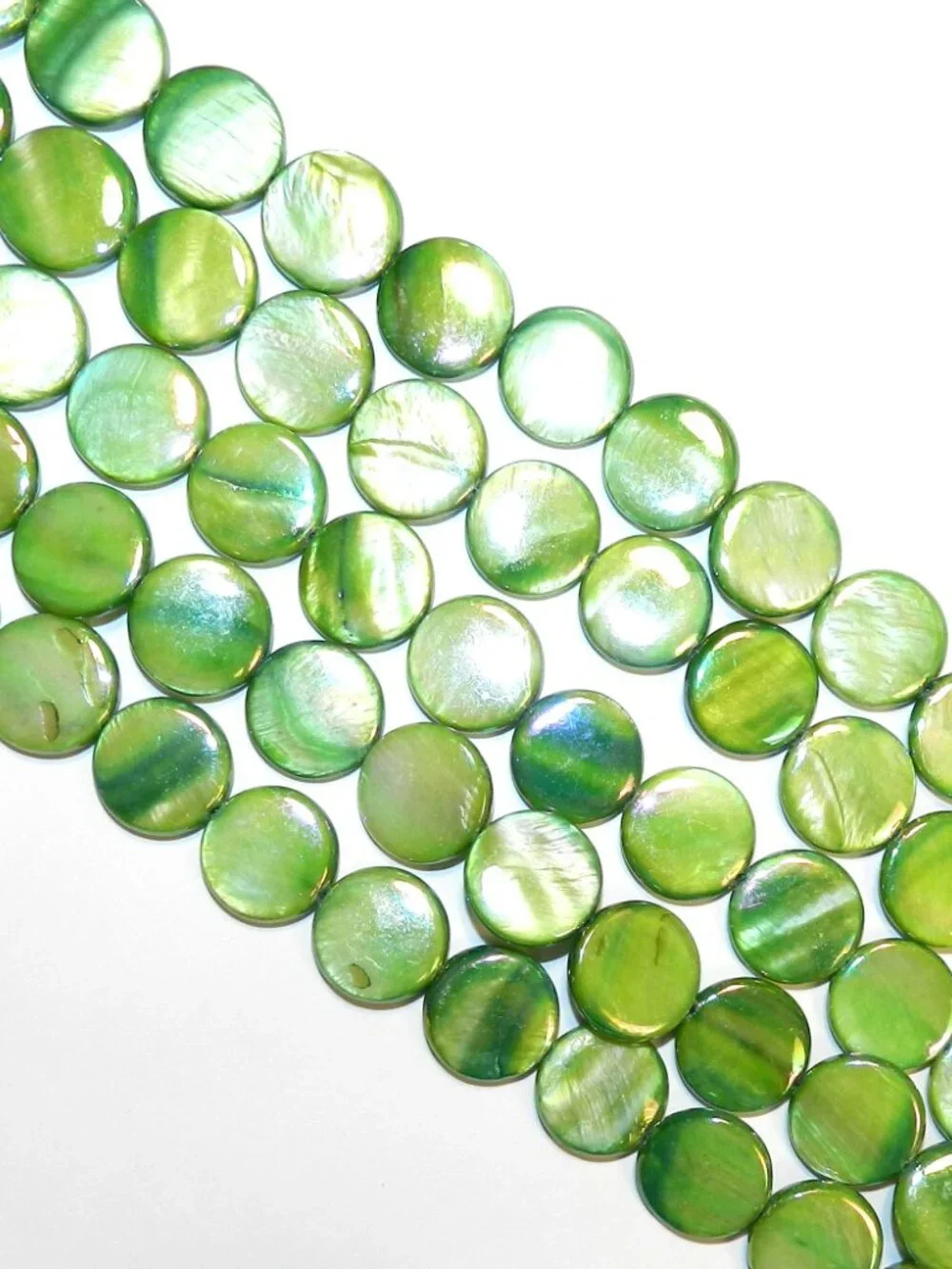Green AB 20mm Flat Round Coin Mother of Pearl Shell Beads 14